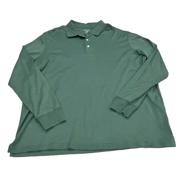 Lands End Shirt Men Size 2XL Green Traditional Fit 100% Supima Polo Long Sleeve - Picture 1 of 9
